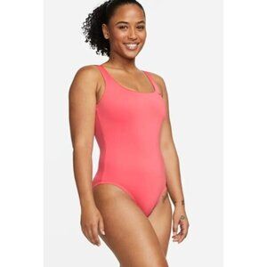 NIKE Essential One Piece Swimsuit Women Small Coral Pink Wide Strap U-Back
